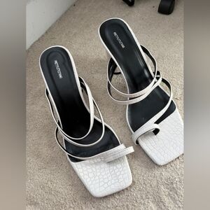 White Croc-Effect Strappy Heels